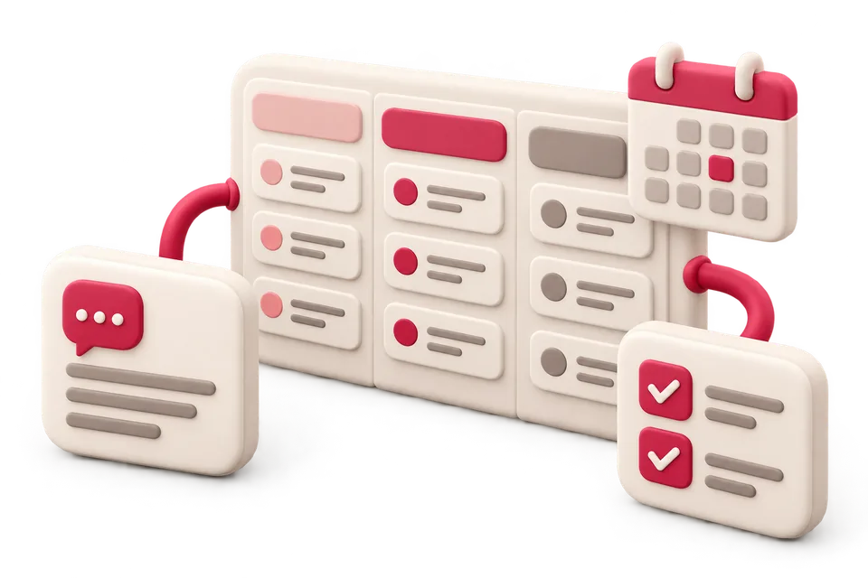Enquiries, approvals and a calendar connected to a workflow board.