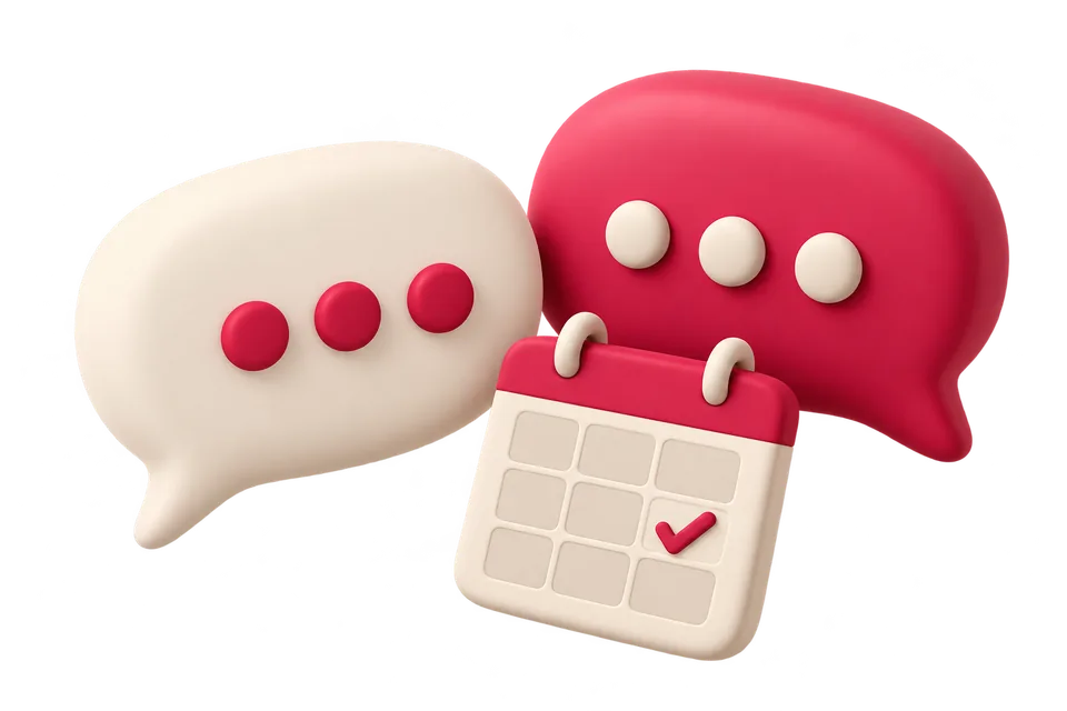 Two speech bubbles and a calendar for a first conversation.