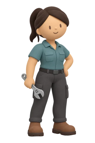 Mia, plumber, holding an adjustable spanner